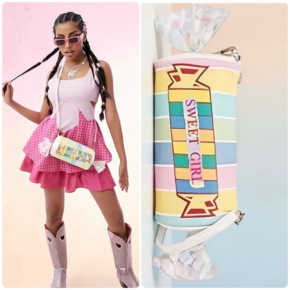 🆕 “Smarties” Candy Sweet Shop Bag - Pastel Strips - Adjustable Crossbody Strap